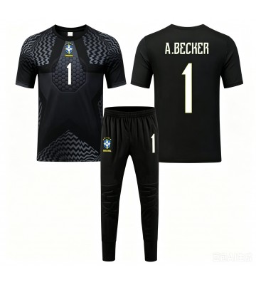 Brasilien Alisson Becker #1 Målvakt Hemmaställ Barn VM 2026 Kortärmad (+ Korta byxor)